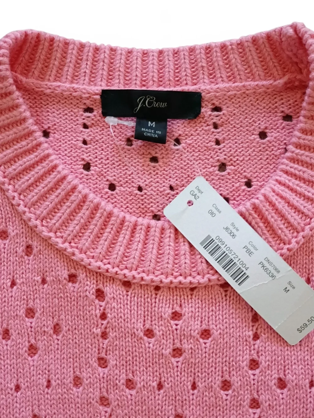 J. Crew Pink Eyelet Crewneck Sweater
